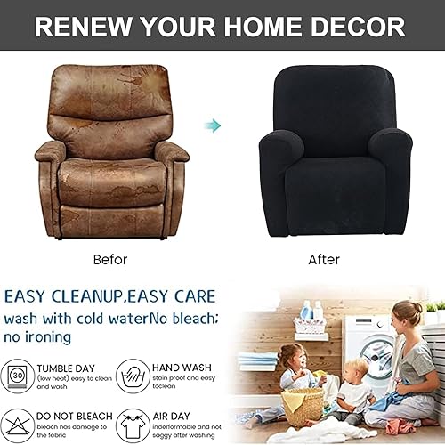 Vista 158 de Eco-Ancheng Fundas reclinables de 4 piezas, fundas para sillas reclinables, fundas elásticas para sofá reclinable, fundas ajustables antideslizantes