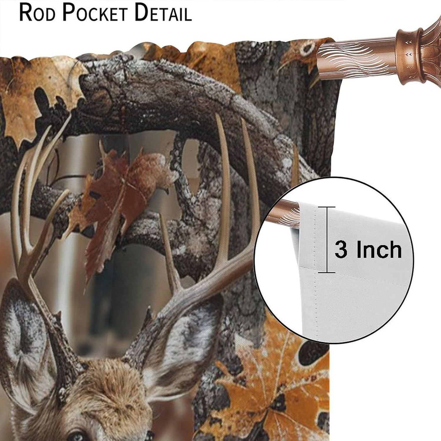 Deer Curtains, Rustic Elk Country Forest Woodland Wildlife Camouflage Pattern Blackout Window Treatments, Rod Pocket Thermal Insulated Drapes 2 Panel Sets for Bedroom Living Room, 42"W X 45"L