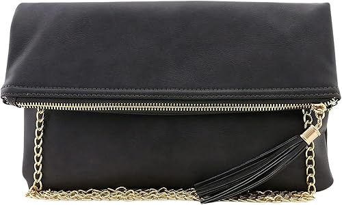 Solene Bolso de mano tipo sobre para mujer, cartera cruzada plegable con borla y correa de cadena, elegante bolso de noche