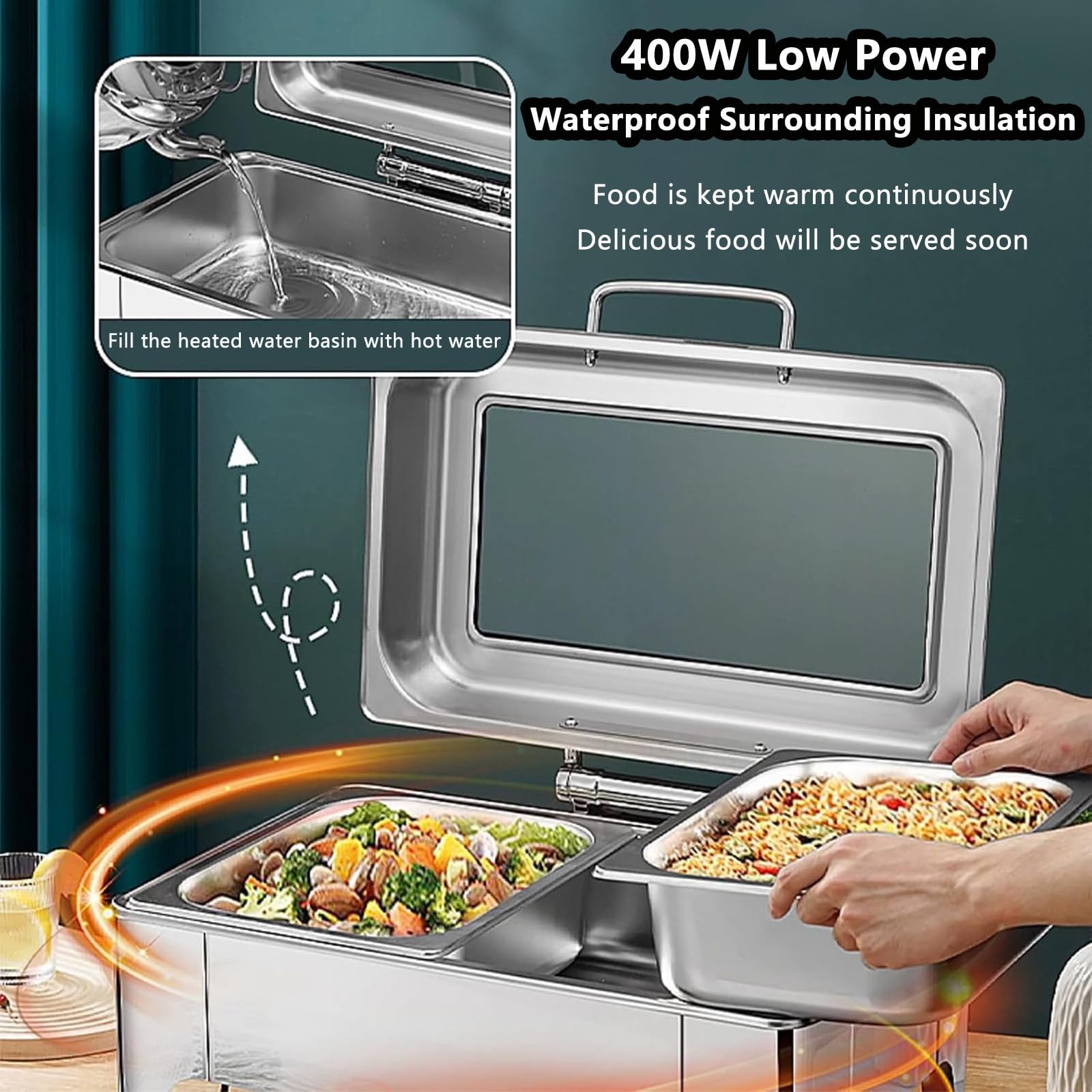 Elektryczny podgrzewacz do potraw Hot Pot z pokrywką szklaną, 9 l Komercyjny elektryczny podgrzewacz do potraw Hot Pot do bufetów i przyjęć 9liters1grid