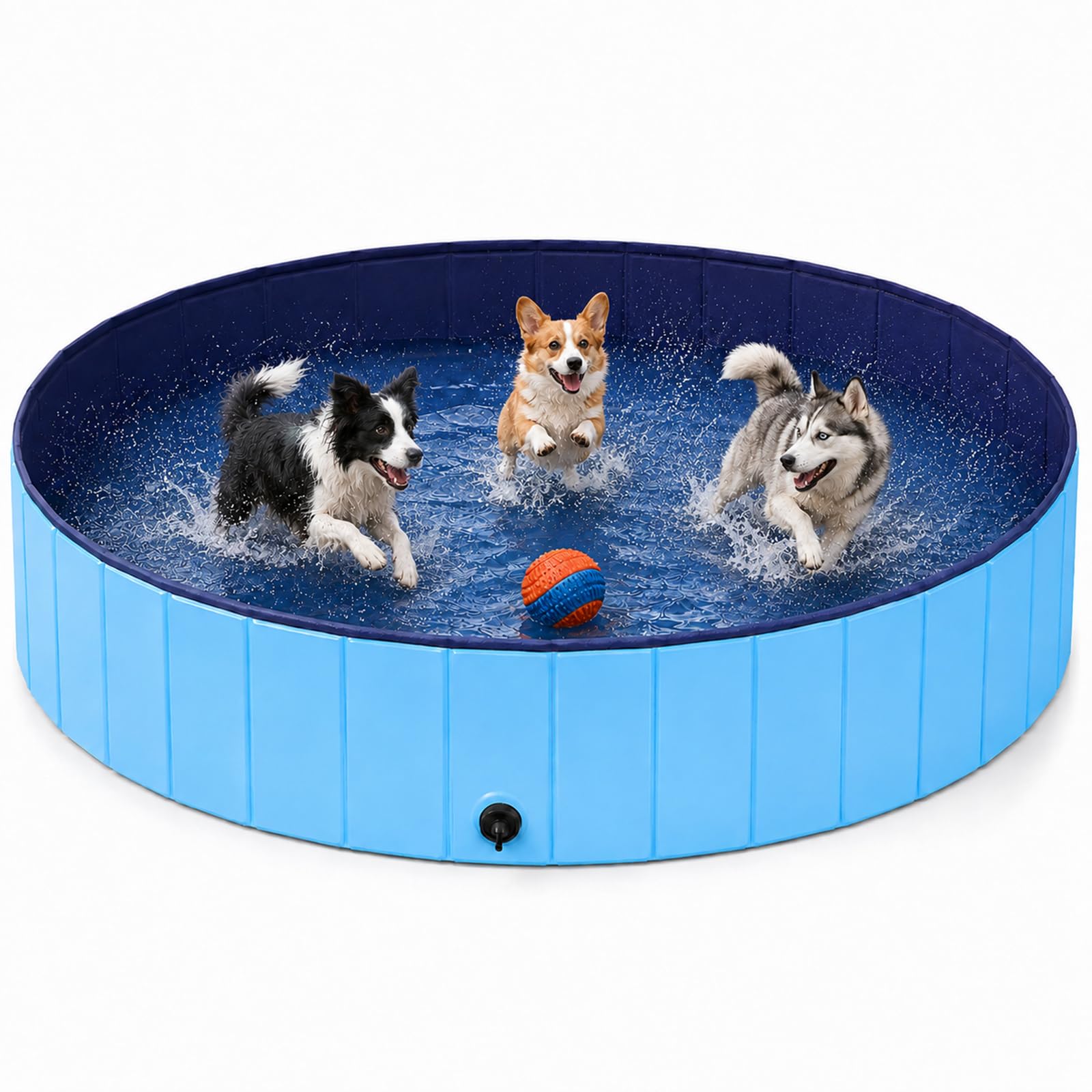 EVERGOODS Heavy Duty Foldable Pet Bath Tub – 160×160×30cm Portable Dog Swimming Pool with Drain, Outdoor Pool for Dogs, Cats, Easy Setup Garden Pool