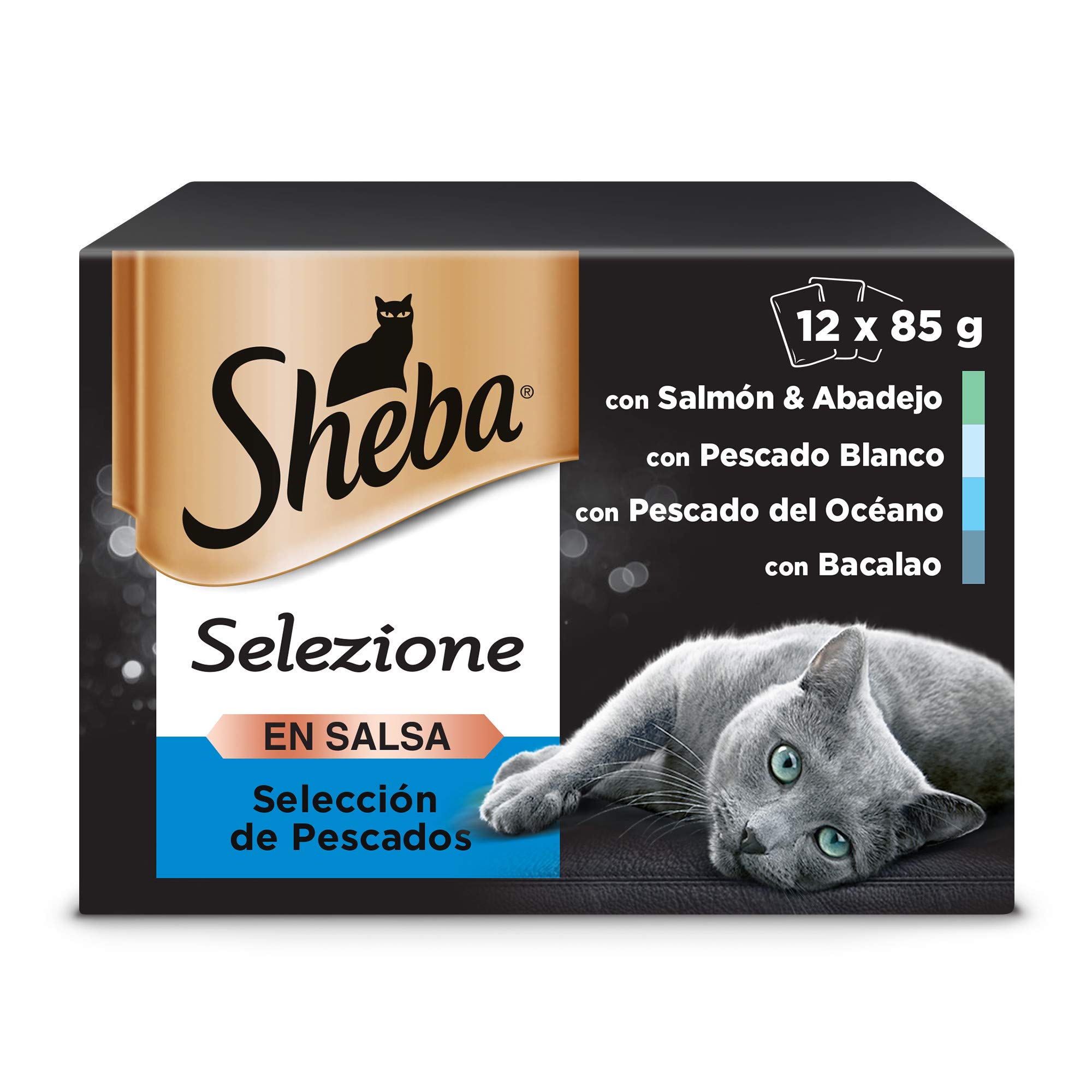 Sheba Selezione Comida Húmeda para Gatos Selección Pescados en Salsa, Multipack + Selezione Comida Húmeda para Gatos Selección Pescado en Salsa, Multipack (4 Cajas x 12 Sobres x 85g)