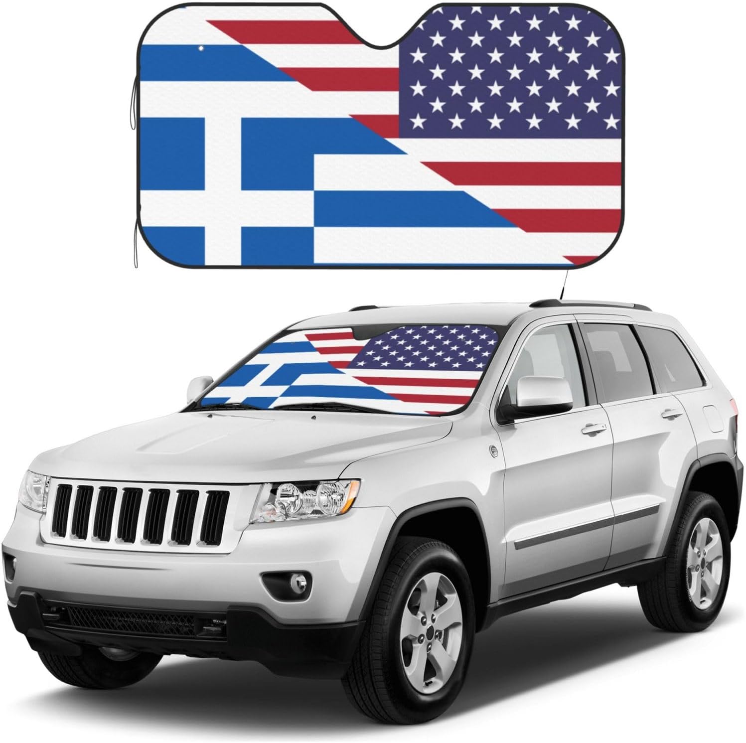 America Greece Friendship Flag Foldable Car Windshield Sunshade Blocks Heat and Sun Glare Uv Rays