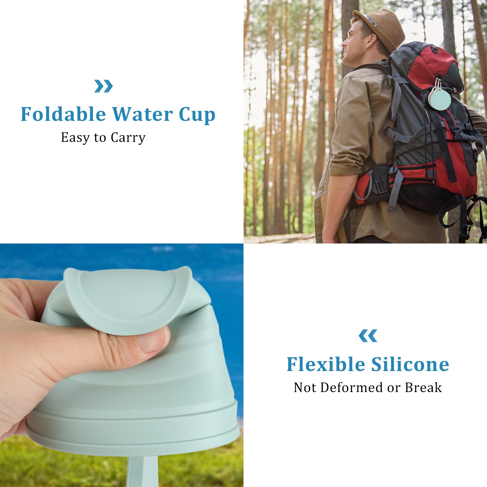 2 Pezzi Tazze di Silicone Pieghevole, 180ml Portatile a Livello Alimentare Senza BPA Coppe da Viaggio Pieghevoli con Coperchio di Sigillatura per Viaggio, Campeggio, Escursionismo e al Lavoro.