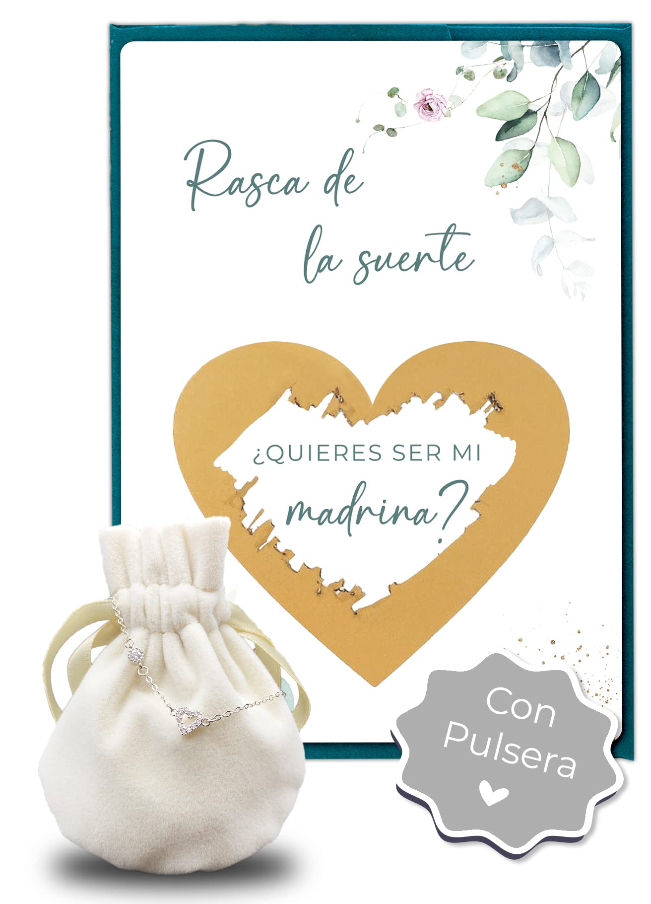 Joli Coon Tarjeta de rascar Quieres ser mi madrina con sobre y pulsera