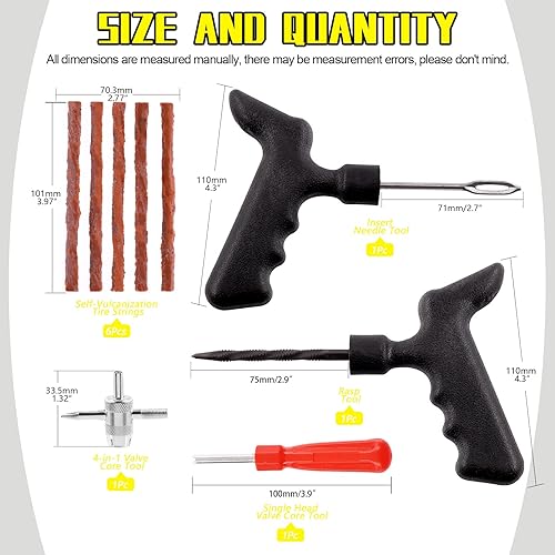 Miniatura 2 de Mardatt Kit de herramientas de reparación de neumáticos de 34 piezas con 30 tapones de reparación de neumáticos de cuerda de goma, herramienta de