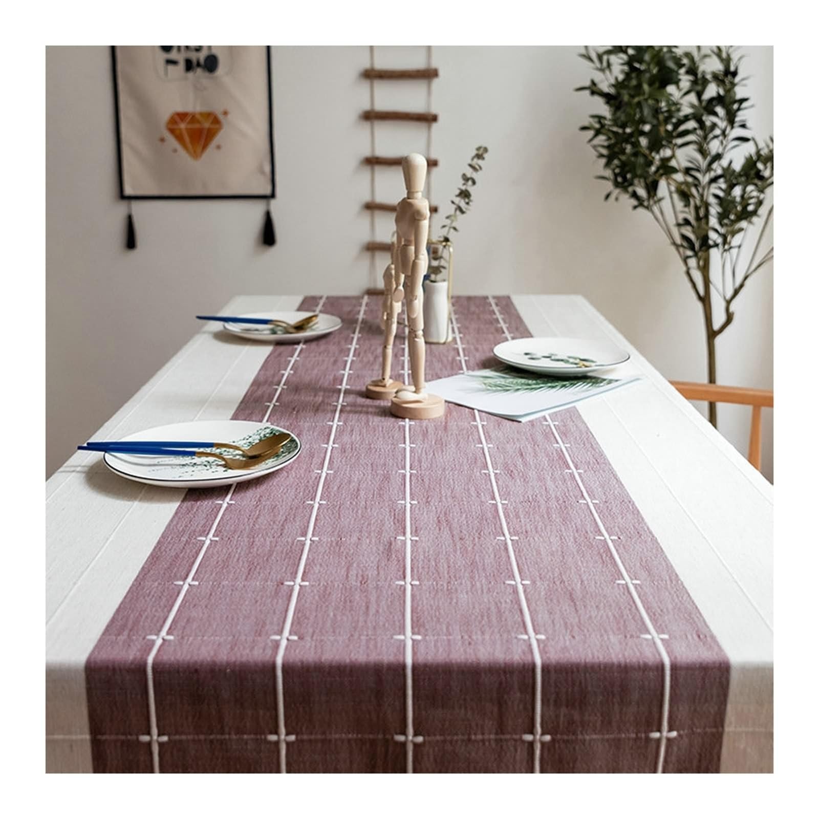 Tischdecke Abwaschbar Lila, Polyester Tischtuch Plaid Tischdecke Abwaschbar Rechteck 140x260CM für Wohnzimmer, Esszimmer, Balkon, Garten