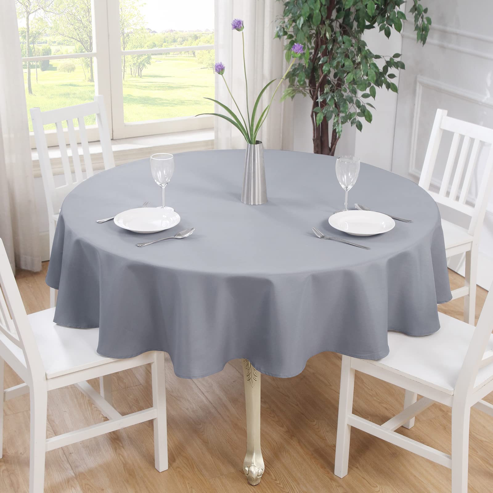 DearL%k Round Tablecloth 70 inch, Oxford Table Cover Water Resistant for Dining, Camping,Grey.