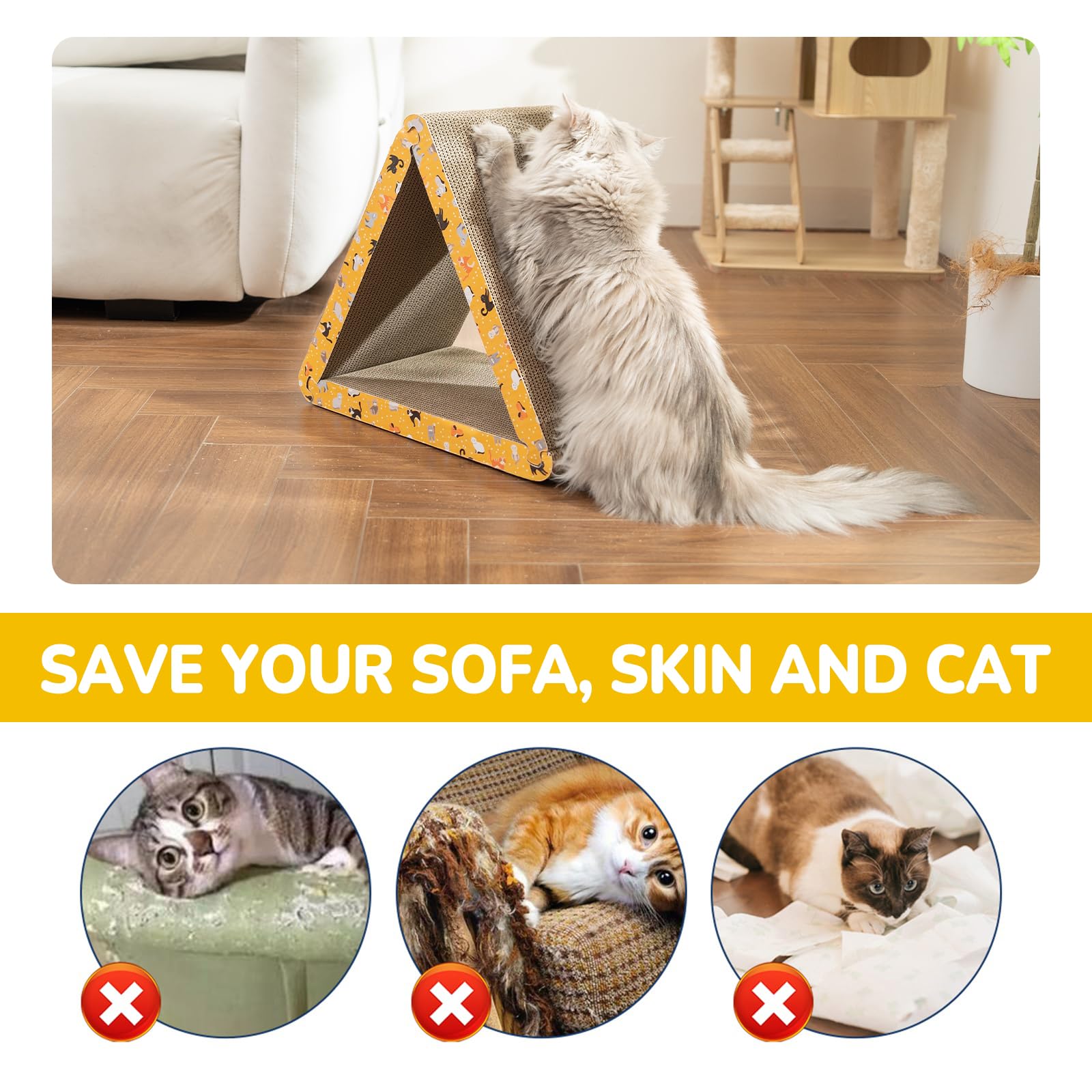 CATISM Rascador de gatos plegable, tabla triangular para rascar gatos, 6 lados utilizables, rascador para gatos de interior, rascador de gatos reciclable duradero, cartón vertical, naranja (paquete de