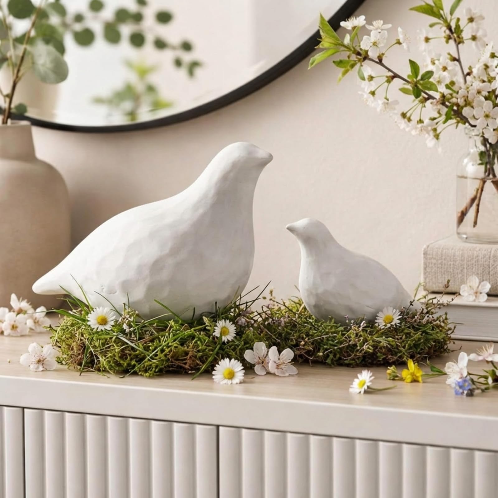 Statues d'oiseaux en terre cuite blanche ornements salon et chambre