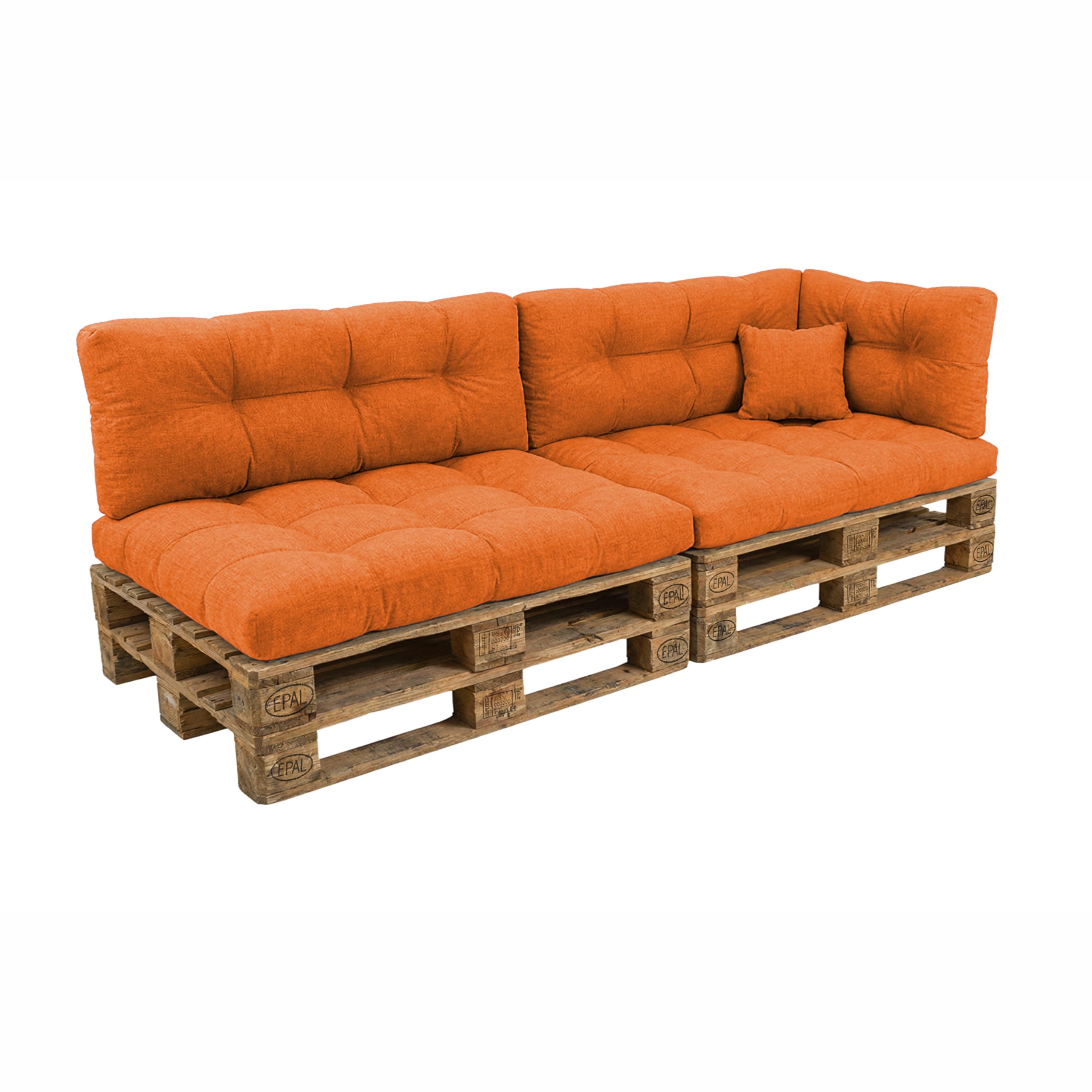POKAR Set de 6 Coussins Matelassé pour Palettes Euro: 2X Assise 120x80cm + 2X Dossier 120x40cm + 1x Dossier 60x40cm + 1x Coussin 40x40cm, Canapé de Jardin, sans Palette, Orange