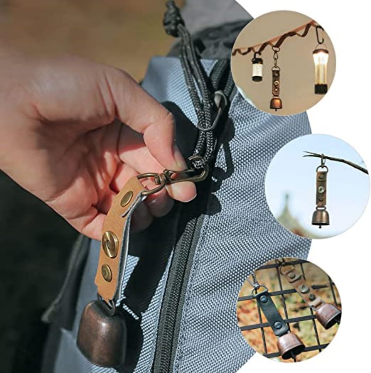 Campana de oso fuerte, campanas de oso dorado y silbato de emergencia de latón macizo para supervivencia, ciclismo, pesca, escalada (2 juegos)