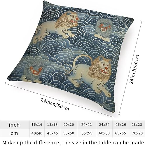 Miniatura 2 de Funda de cojín con diseño de león asiático y tigre del Tíbet azul, estilo chinoiserie, funda de almohada cuadrada azul antiguo para sofá, silla de