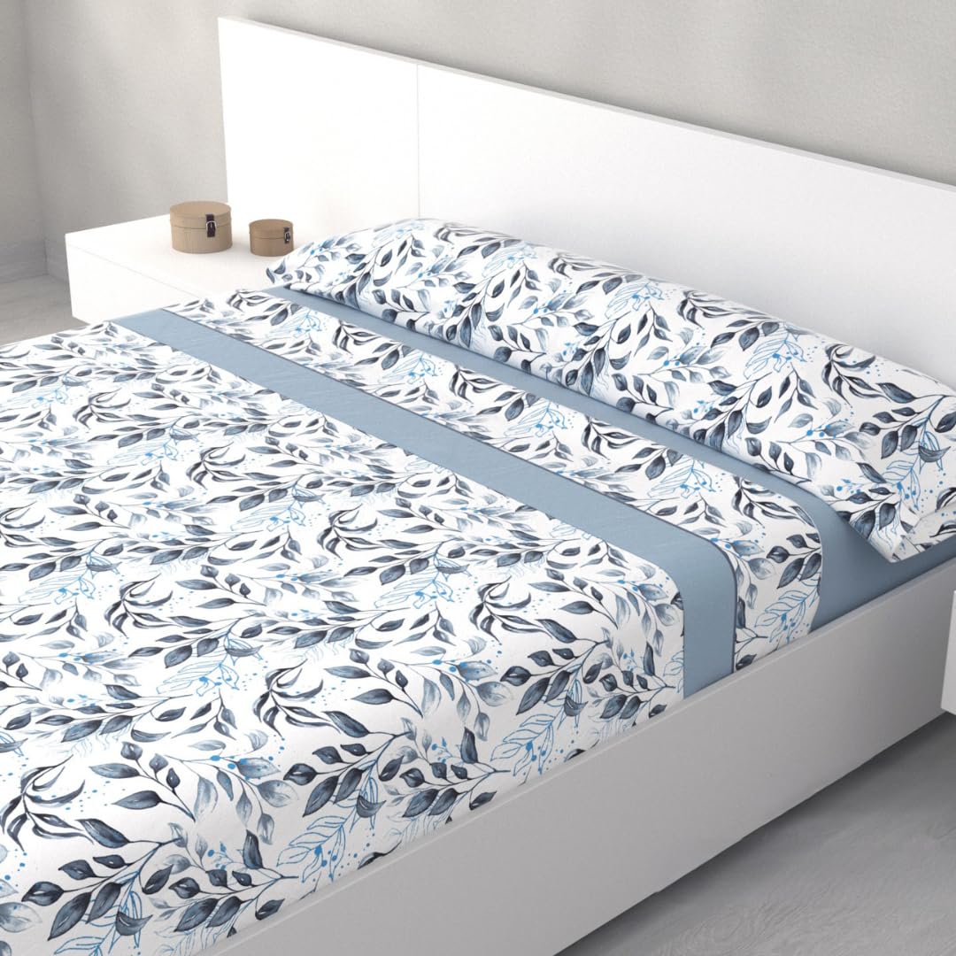 HM'S HOME'SECRET Juego de Sábanas de 100% Microfibra, 3 Piezas, Varios Modelos y Tamaños. (Cama 135cm, Cilene Azul)