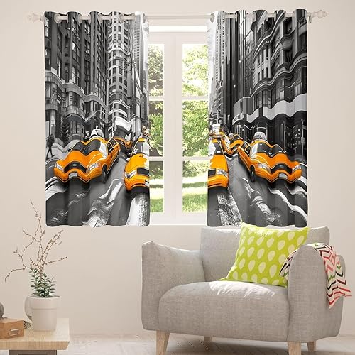 Miniatura 4 de Feelyou Cortinas de ventana de paisaje urbano amarillo para coche, cortinas de taxi para dormitorio, sala de estar, niños, mujeres, hombres, gris