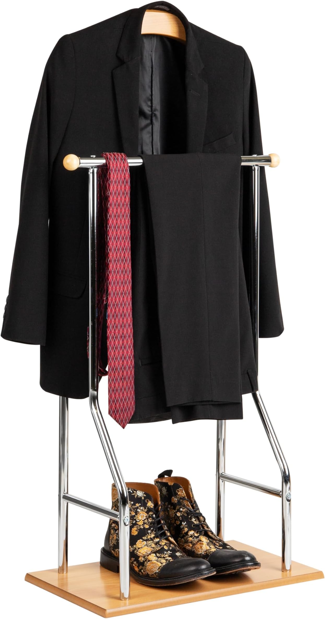 King's Brand Wood & Metal Suit Valet Rack Stand Organizer