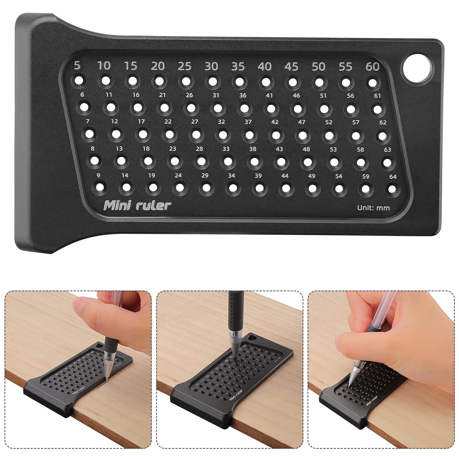Kit de Plantilla de Clavija 3 en 1 8/10/15 mm, Guía de Perforación Ajustable con Clip de Posicionamiento, Localizador de Punzón para Carpintería