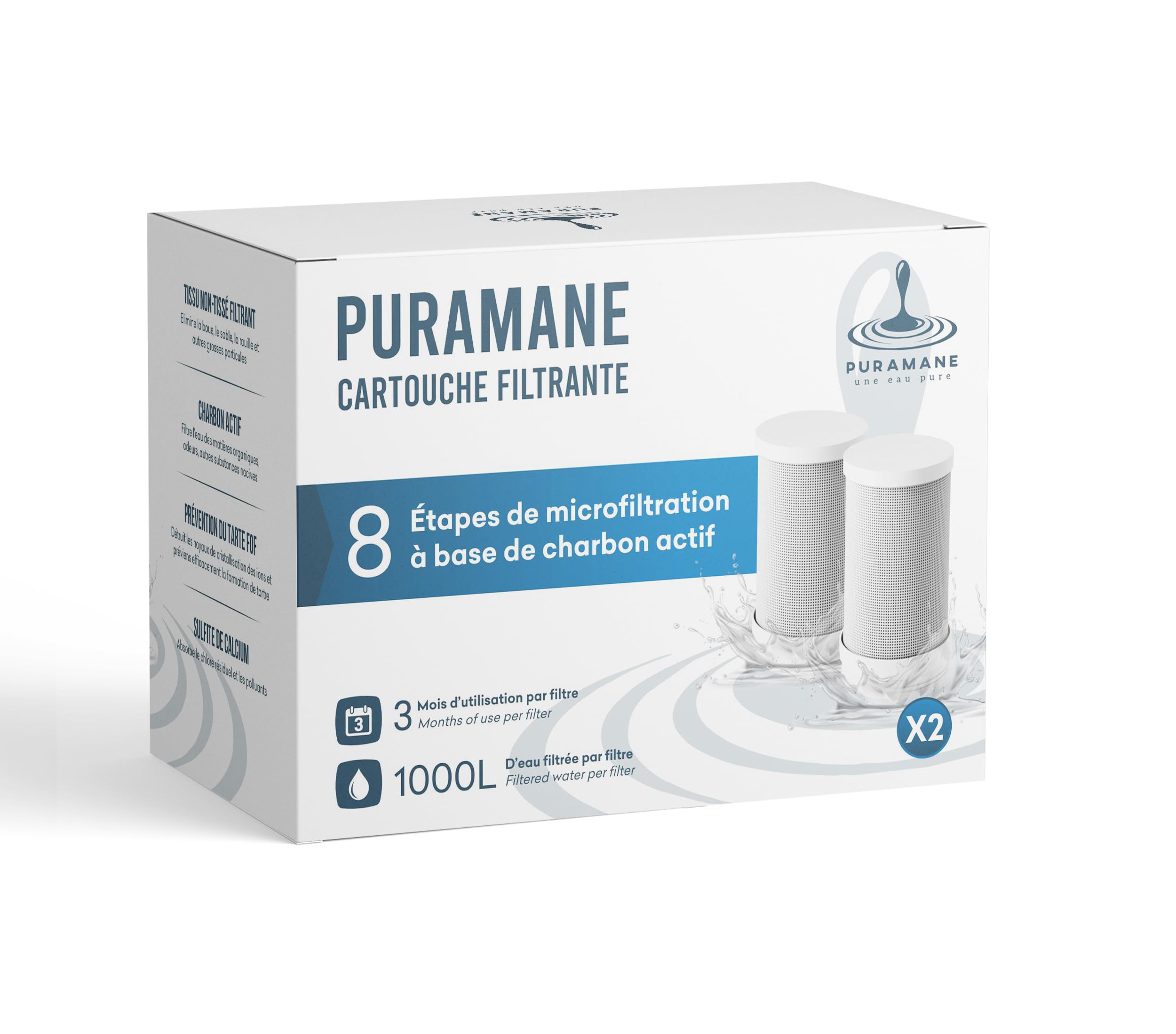 Cartucce Filtranti per Filtro Acqua Rubinetto, Filtri Carbone Attivo, Purificatore Acqua Multi-stadi, Filtrazione Istantanea Anti Calcare (2 Filtri Inclusi)