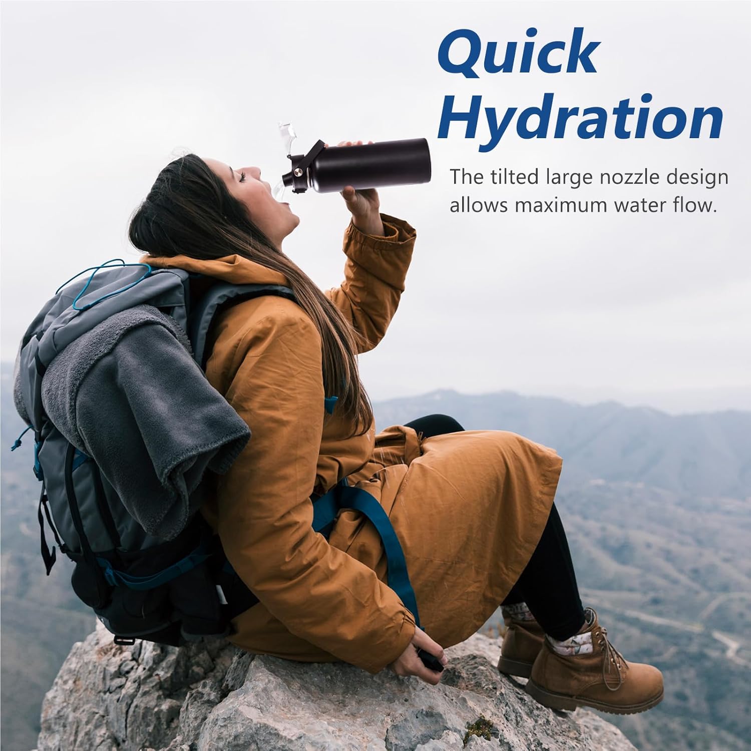 XACIOA Lid for Hydro Flask Wide Mouth, Replacement Lid for Hydroflask 12-64 oz Wide Mouth Bottles, Flip Top for Iron Flask Wide Mouth Bottles with Button Lock & Soft Handle - Image 5