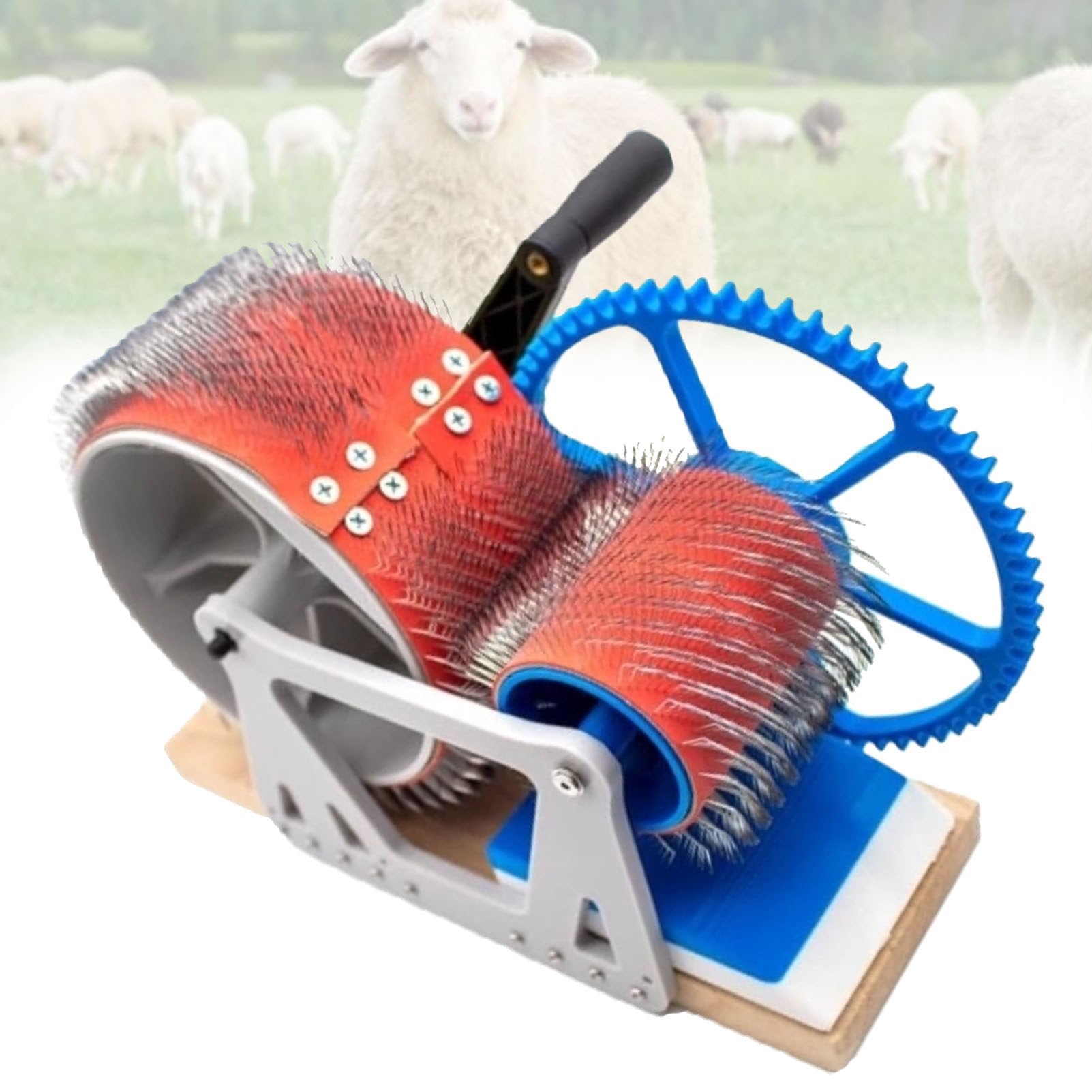 Pfps Wool Blending Board & Drum Carding Machine, Manual Hand Crank Carder for Spinning Fiber, Studio Essential for Handmade Wool Felt, Yarn Making Whiteblue