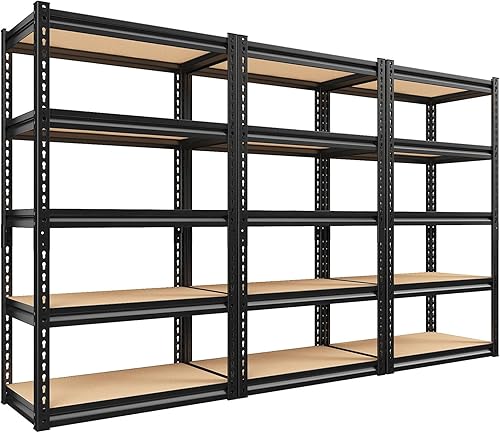 Miniatura 8 de REIBII Estantes de almacenamiento de 5 niveles para garaje, estantes de metal, estantería de almacenamiento de garaje, unidad de carga de 1550