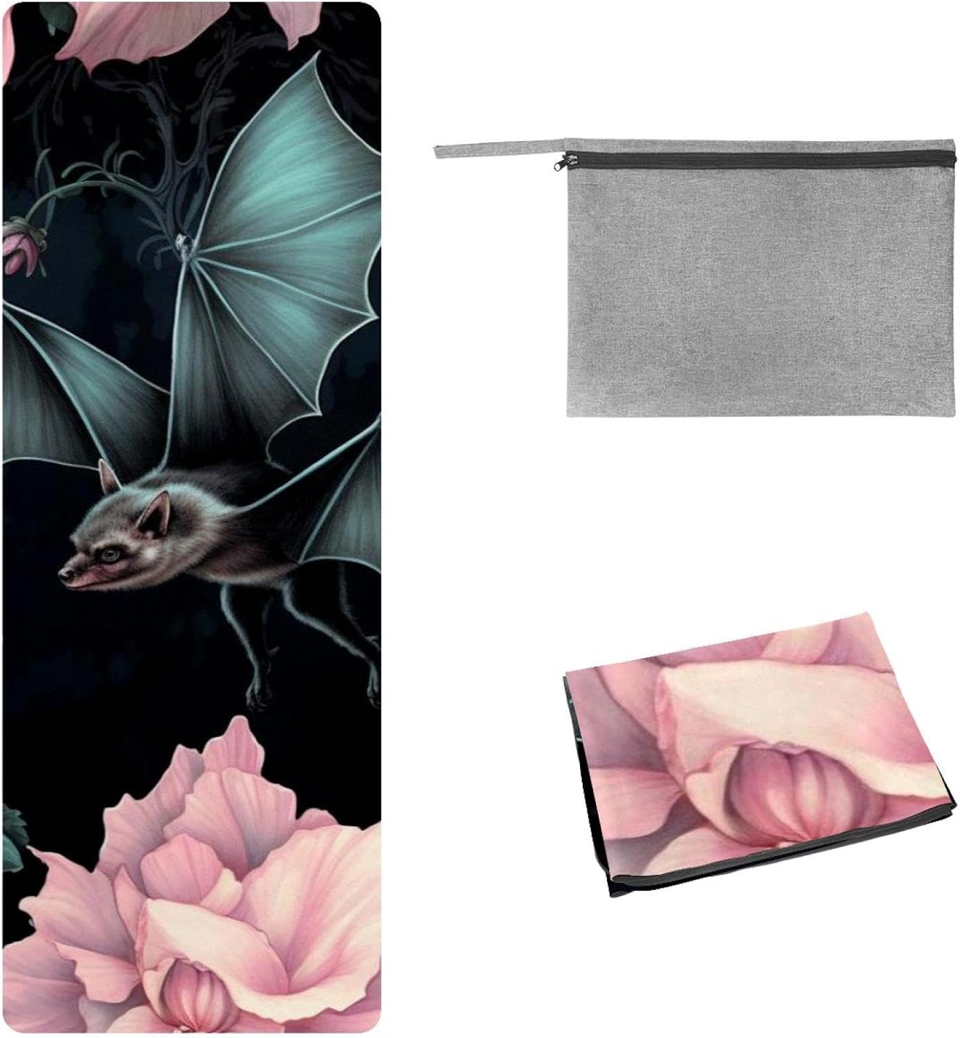 Yoga Towel, Bat Pattern Non Slip Sweat Absorbent Hot Yoga Mat Towel for Hot Yoga, Pilates and Fitness - 72.8" x 26.8"