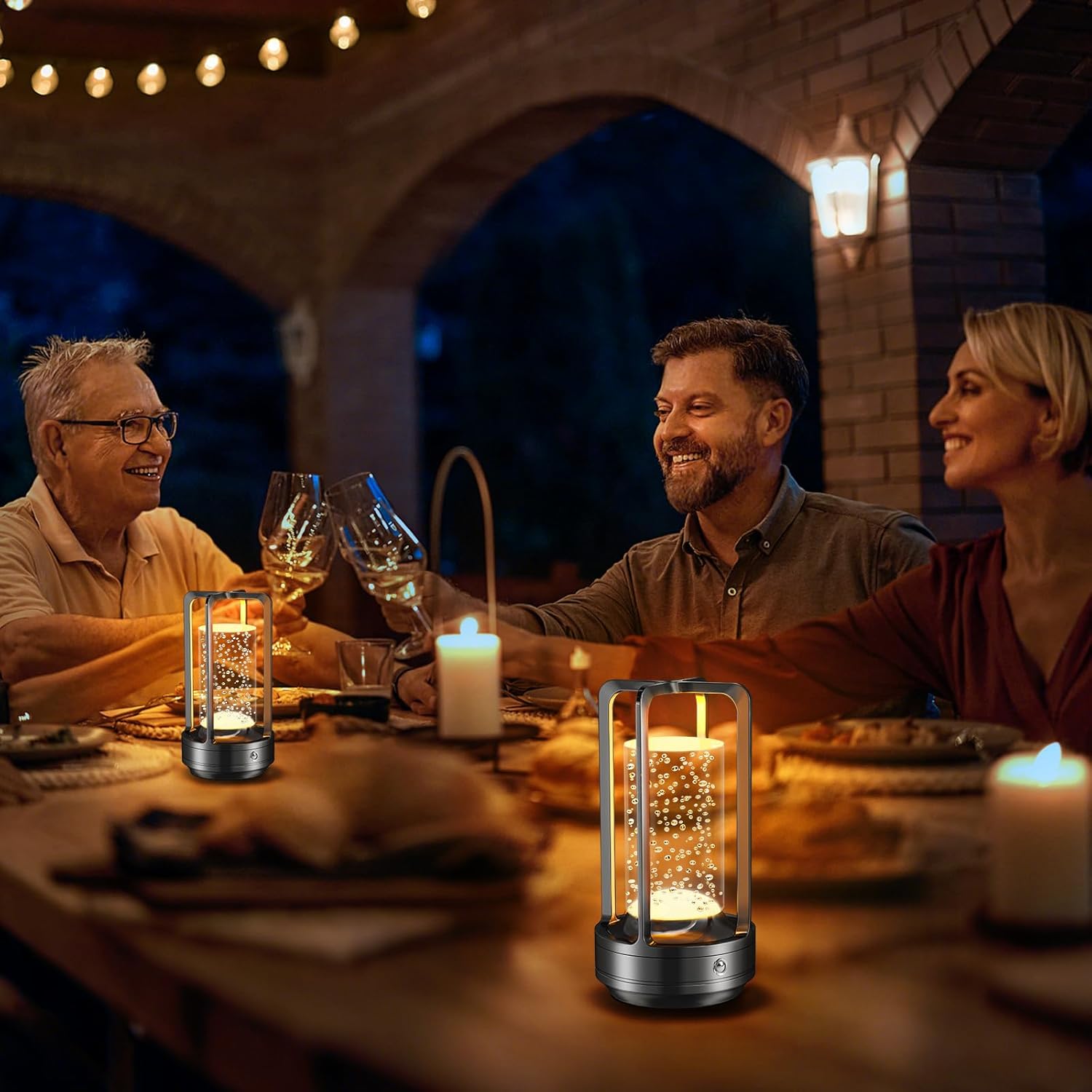 Portable Table Lamp for Outdoor Indoor: Cordless Rechargeable Desk Lamp with 3 Color Stepless Dimmable - Metal Battery Operated Lantern Light for Bedroom/Bar/Coffee Shop/Camping (Black (Bubble))