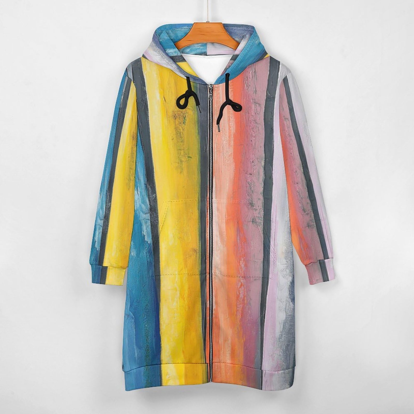 Felpa Donna con Zip Felpe Sportiva con Tasche E Cappuccio Strisce Verticali Colorate Morbida Invernale Giacca Regolabile Confortevole per Uso Quotidiano Casual