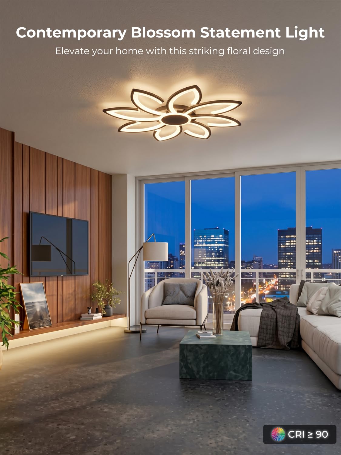 Smart LED Deckenleuchte Dimmbar 80cm, WiFi Deckenlampe Kompatibel mit Alexa/Google Home/Tuya, Modernes Blumen Design, 3000K-6500K CCT, App-Steuerung für Wohnzimmer Schlafzimmer, Schwarz