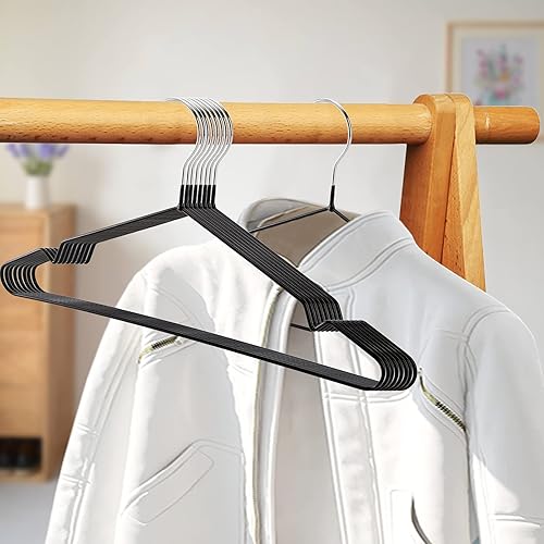 Miniatura 5 de Tosnail Paquete de 50 perchas antideslizantes de alambre de acero inoxidable de 16 pulgadas para ahorrar espacio, color negro