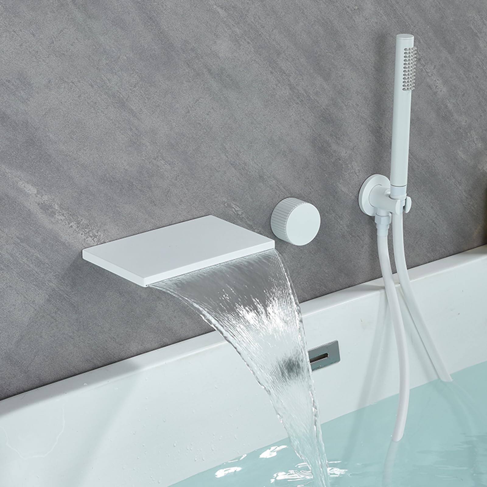 JYBNBBE Wall Mounted Concealed Bath Mixer Tap with Shower Hot and Cold Brass Bath Mixer Taps with Shower Waterfall Silver (White A)