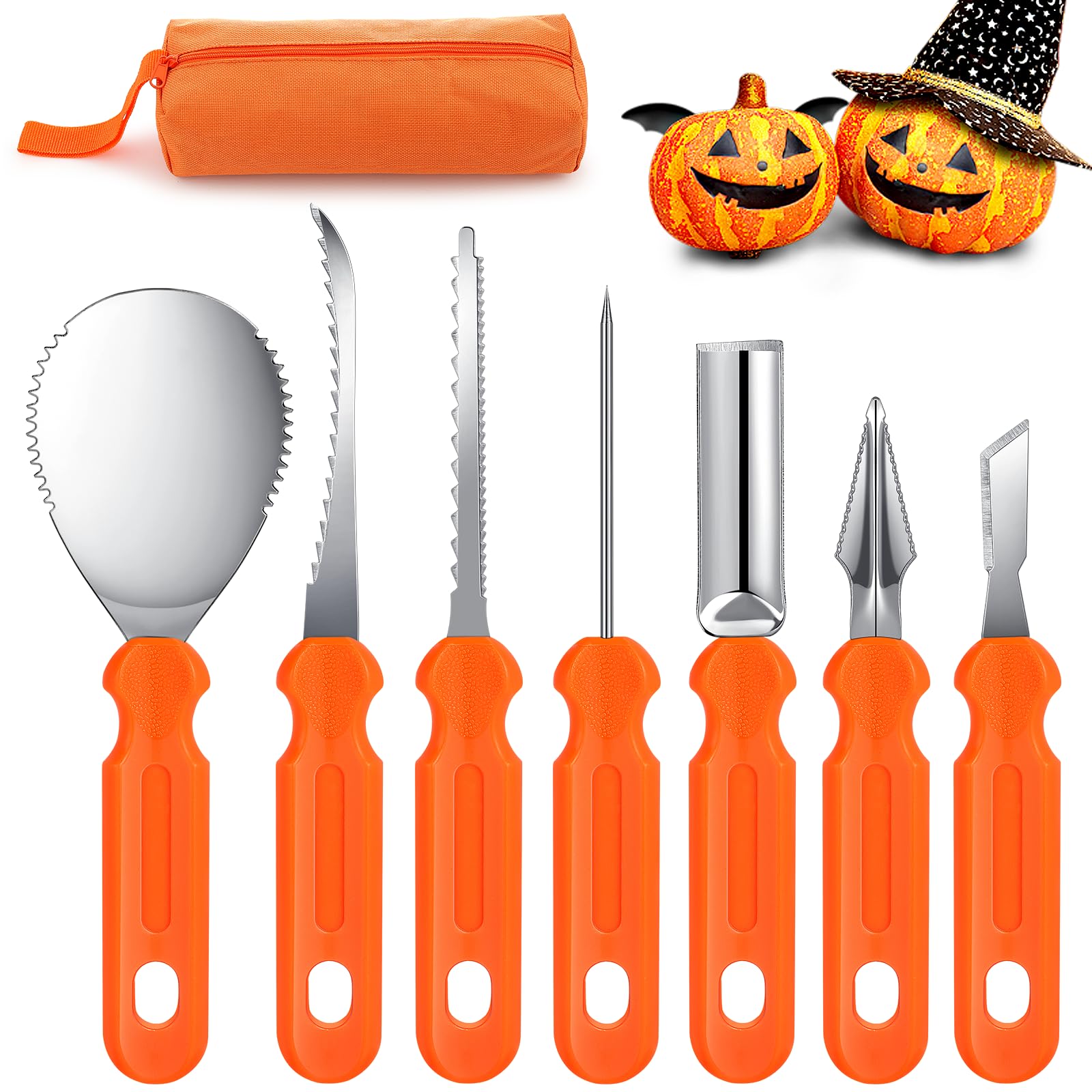 Zeawavsl Kit Intaglio Zucca Halloween, 7 Pezzi Professionale Kit di Intaglio Zucca Halloween Decorative Zucca per Adulti e Bambini