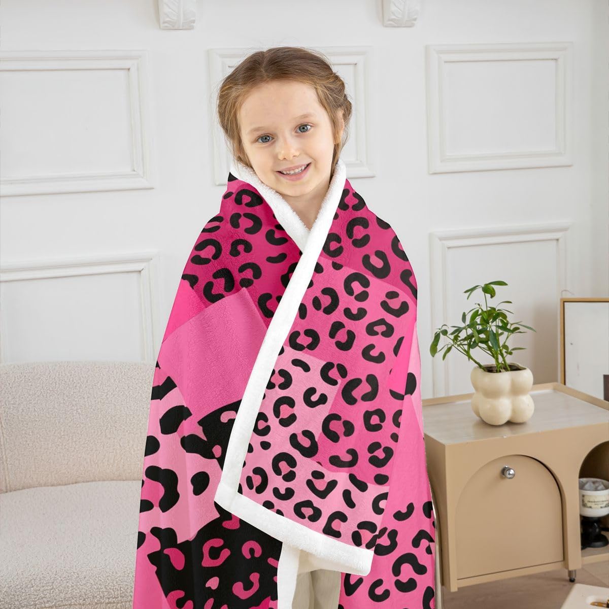 Feelyou Hot Pink Leopard Sherpa Blanket Plush Fuzzy Pink and Black Cheetah Fleece Throw Blanket Boys Girls Modern Geometric for Bed Couch Chair Living Room Bedroom Decor 40"x50" image 2