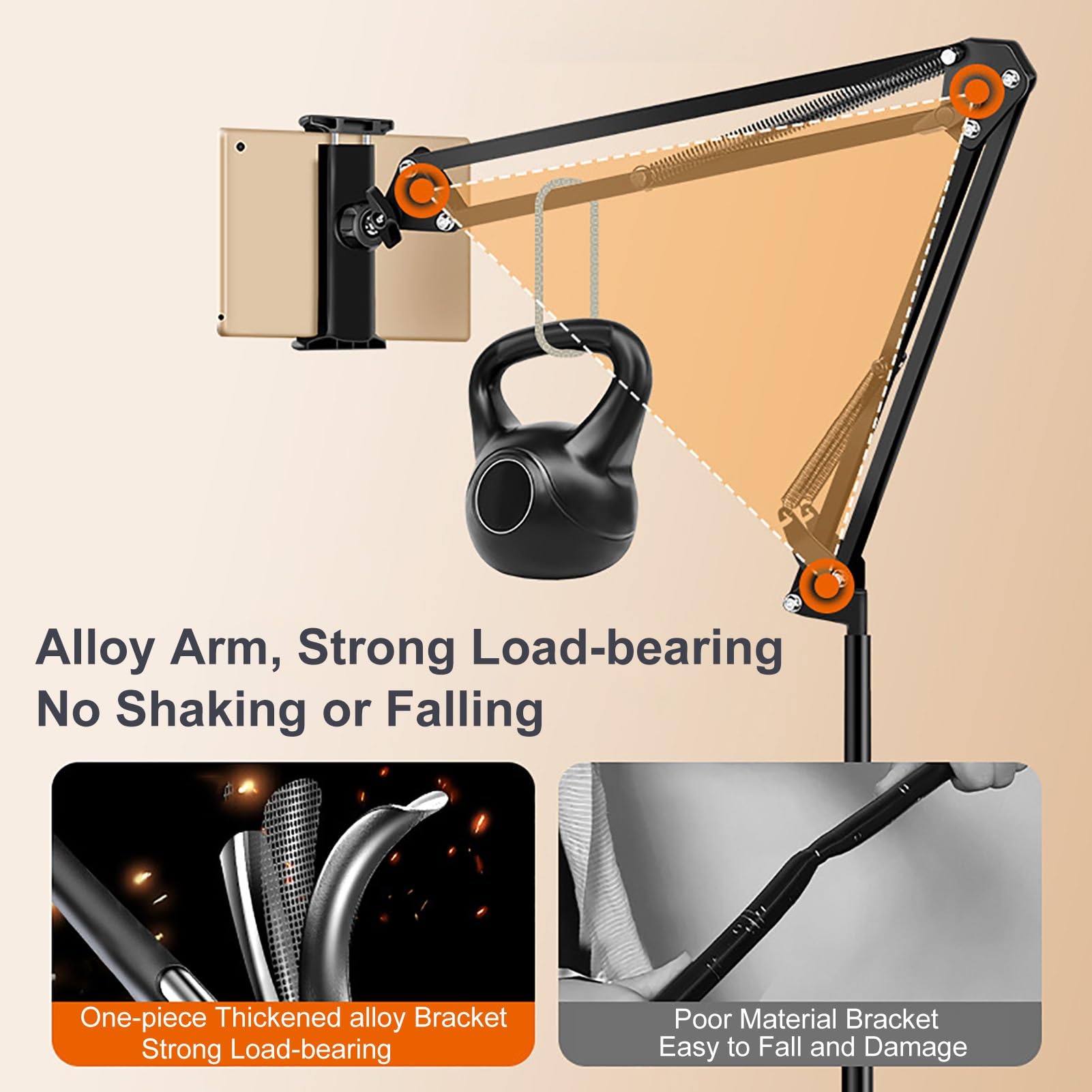 Support Tablette sur Pied avec Éclairage D'appoint, Porte Téléphone, Ebook Stand, Hauteur Réglable