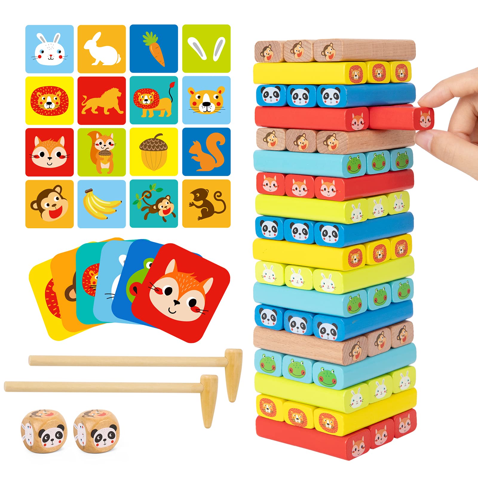 Tookyland 54 Pcs Colorful Wooden Blocks Stacking Board Game For Kids ...