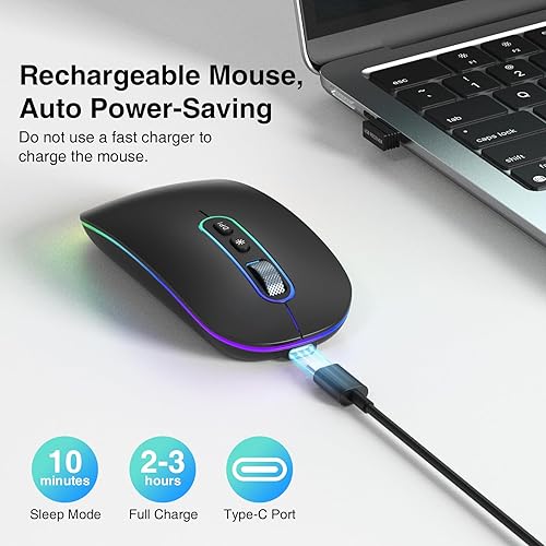 Miniatura 2 de Ratón inalámbrico, recargable de doble modo LED para portátil con receptor USB, ratones de viaje delgados para MacBook AirPro, portátil, iPad,