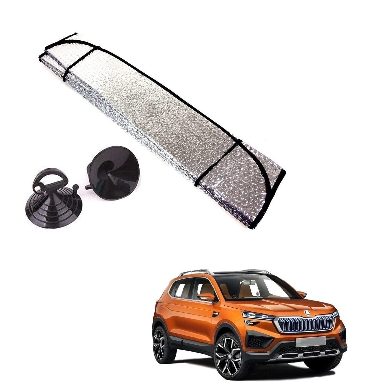 Auto Addict Car Sunshades Aluminium Foil Foldable Windshield (Front Window,Rear Window,1 pc) Sunshade for Skoda Kushaq