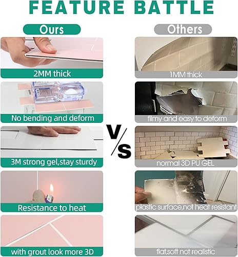 Miniatura 5 de 10 hojas de azulejos en muro con adhesivo enmarcado en azulejos de pared para cocina, baño, chimenea, caravanas y más (11.9 x 12.2 pulgadas, rosa