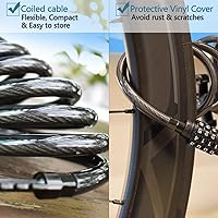 Vista 4 de MARQUE Cable de bloqueo de bicicleta de combinación de 3/8 pulgadas (5 pies, 10 pies, 15 pies, 25 pies) de bloqueo de combinación reiniciable, cable