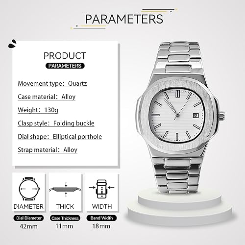 Miniatura 2 de BARAMON Nautilus - Relojes de pulsera para hombre, acero inoxidable, movimiento de cuarzo, fecha, lujo, estilo diamante, manos luminosas, relojes de