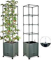 TeCreatio 56.5" Self-Watering Tomato Planter Raised Bed with Metal Trellis, Wheels, Water Indicator & Large Reservoir