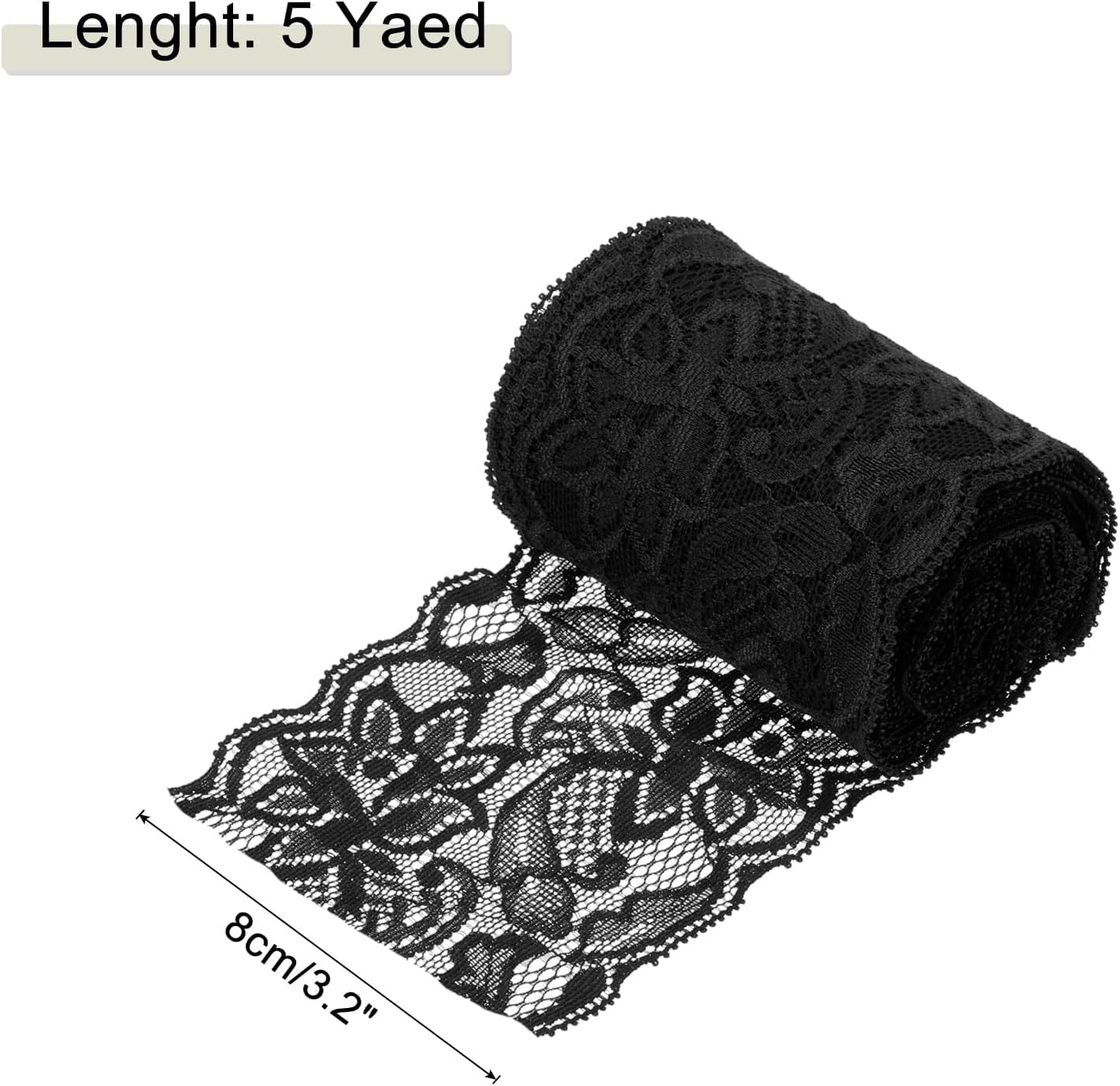 8CM Width Europe Belt Pattern Elastic Nylon Lace Trim,Curtain Tablecloth Slipcover Bridal DIY Clothing/Accessories.(5 Yards in one Package) (Black) image 2