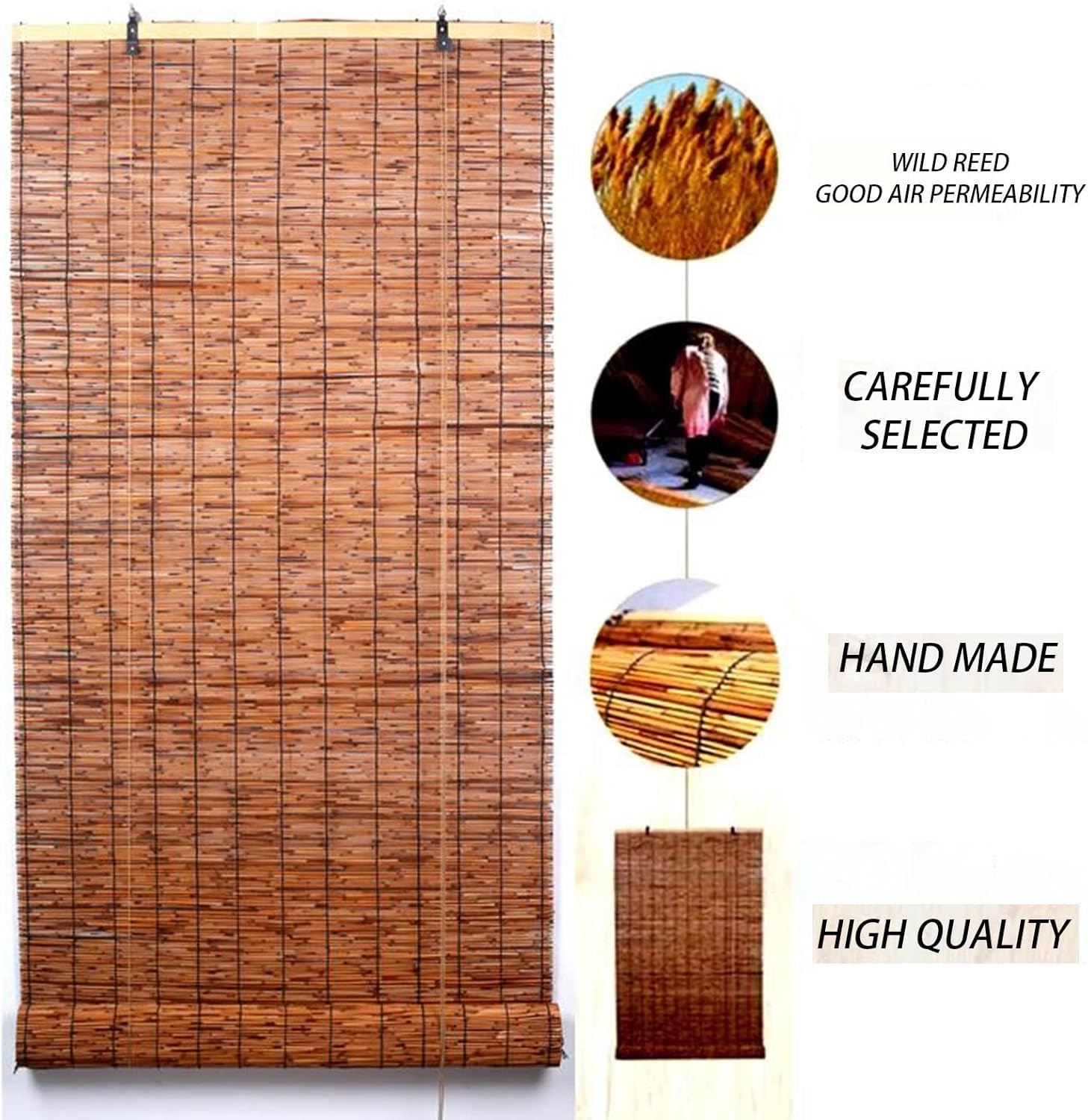 自然なリードローラーカーテン 天然すだれ ナチュラル 巻き上げ目隠し 日よけ 葦すだれ すだれ簾 スクリーン ブラインド よしず 日