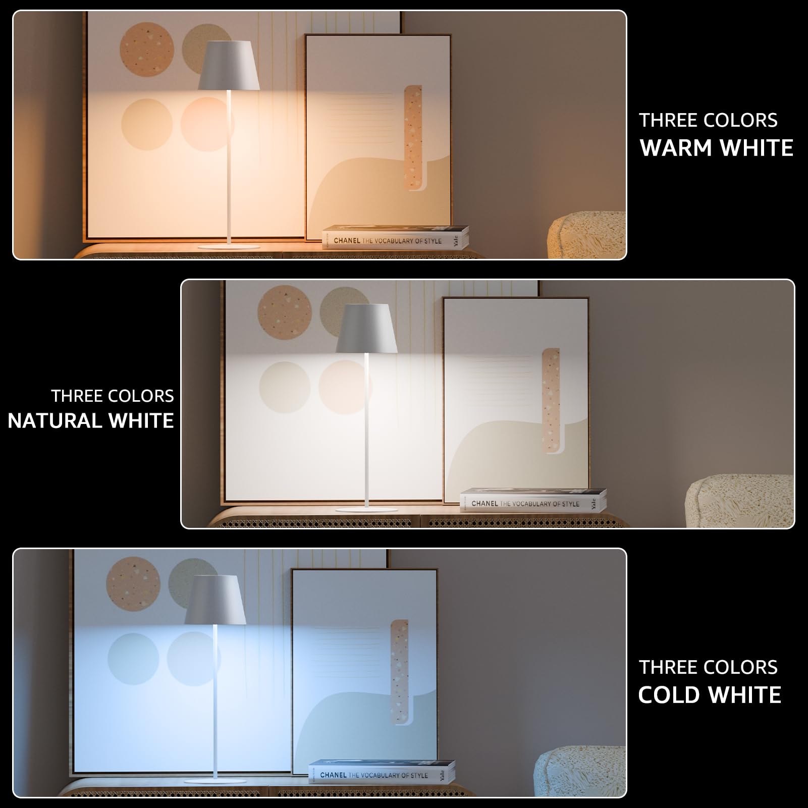 MALUX 2 pezzo Lampada da tavolo a LED senza fili con touch, ricaricabile per interni ed esterni, 3 temperature di colore senza livelli continui, funzione timer, lampada a batteria per esterni