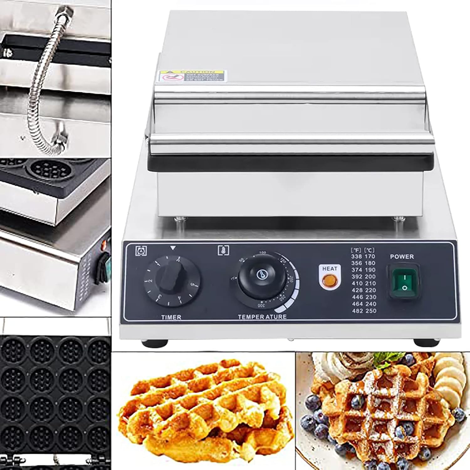 Commercial Waffle Maker, 16 Grids Nonstick Mini Round Baker Making Machine, Stainless Steel Waffle Maker Iron Machine With Temperature and Time Control for Home Commercial Use