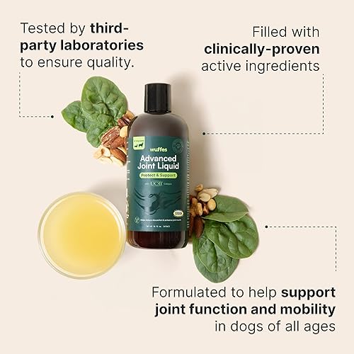 Miniatura 5 de Wuffes Líquido avanzado para articulaciones para perros, suplemento de apoyo para cadera y articulaciones con glucosamina, condroitina, colágeno