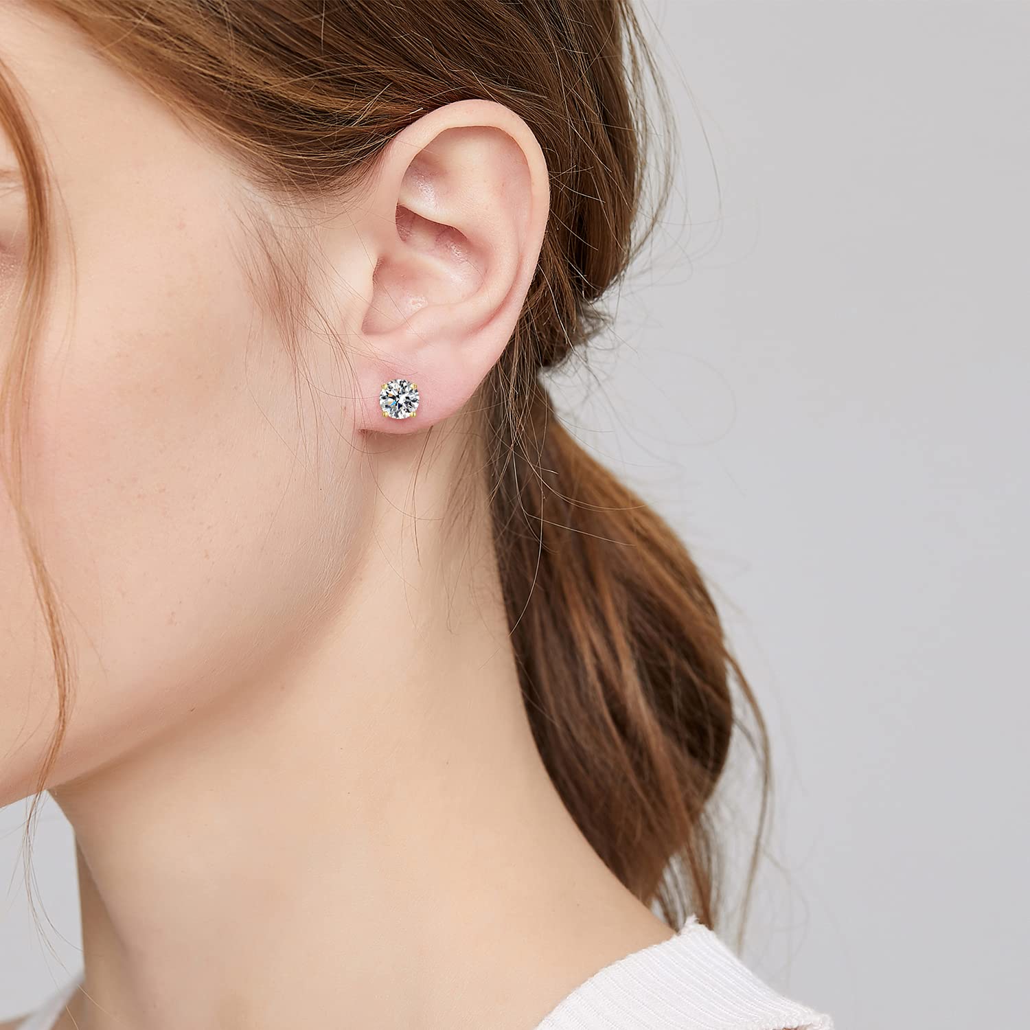 Pendientes de tuerca de diamante con circonita cúbica de plata de ley 925, hipoalergénicos, de corte redondo, para mujeres/hombres, unisex, 4 mm a 8 mm, Circonita cúbica, circonita,