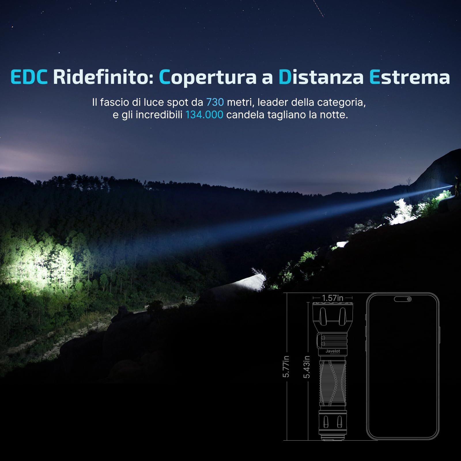 OLIGHT Javelot Professionale Torcia LED 1350 Lumen 6 Modalità di Luce | Portata 1350 Metri, Autonomia 72 Giorni, Doppio Interruttore, Ricaricabile, Ideale per Caccia, Camping e Attività all'aperto