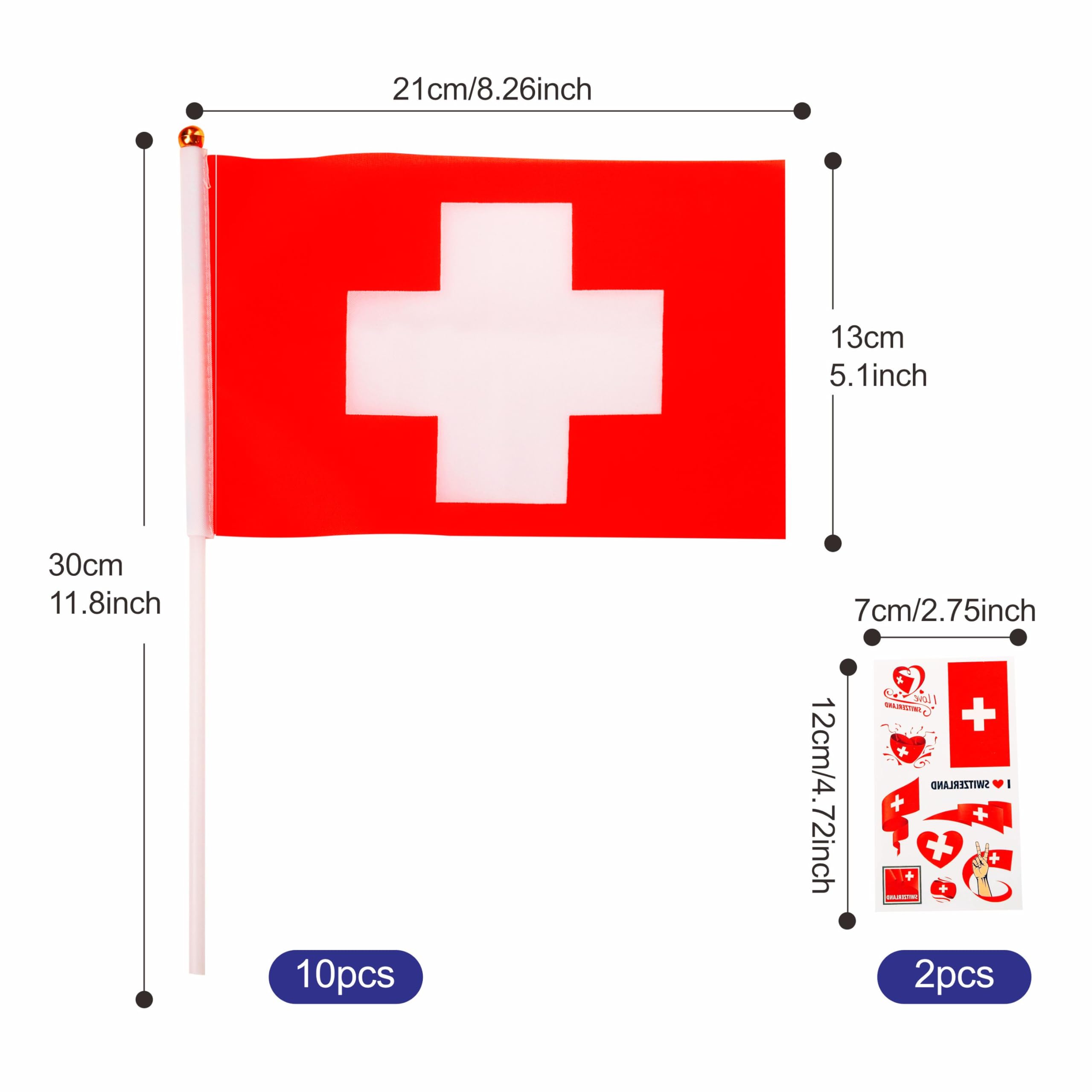 Swiss Flag on Sticks & Tattoos for Oly Games 2024, Sports Events, National Day Party Decorations, Switzerland - Image 2