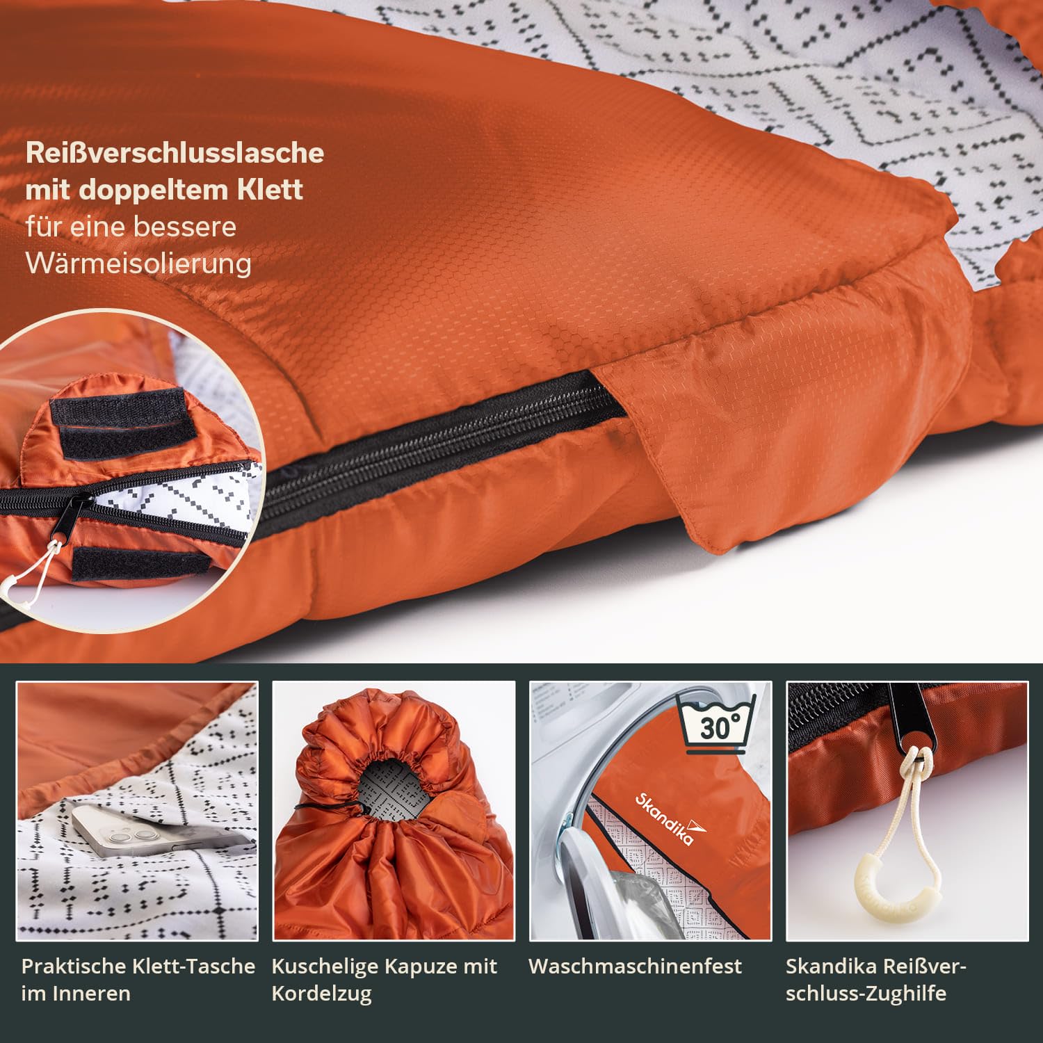 Skandika Iceland Saco de Dormir Individual | con Forro de polialgodón para Adultos, acoplable, hasta -5°C, 220 x 80 cm | Invierno Camping Senderismo